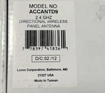 Lorex 2.4GHZ Directional Wireless Panel Antenna Range Extender Model ACCANTD9. Fixed Price $99.00.