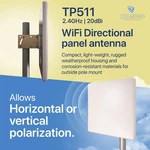TP511 Wifi Panel Antenna 2.4GHZ (20DBI) Outdoor Directional (2400-2483 Mhz). Fixed Price $45.00.