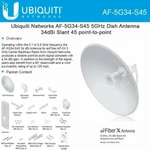 New: Ubiquiti Networks 5GHZ Airfiber Dish AF-5G34-S45, 34DBI 105X105CM Antenna. Fixed Price $302.68.